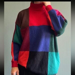 Vintage 90s The Limited Colorblock Sweater Oversized Mock Neck Tunic Length